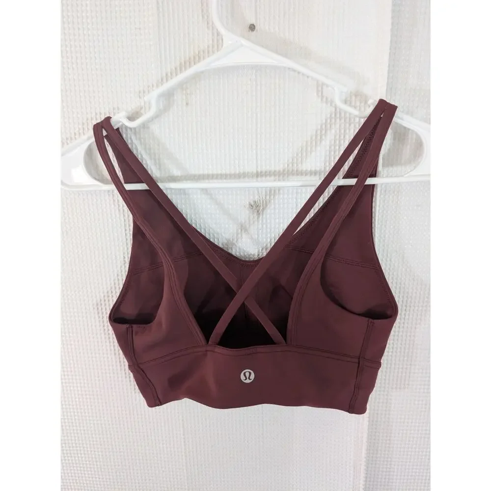 LULULEMON! LUXE BURGUNDY RACER BACK ATHLETIC BRA TOP, LOGO BACK! ADORABLE! SZ XS